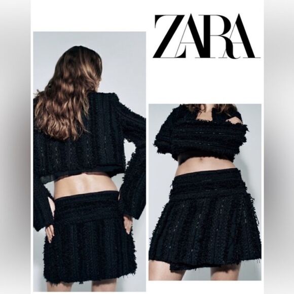 Zara Black Textured fabric High waist Mini Skirt Limited Edition tonal beads NWT - Picture 12 of 13